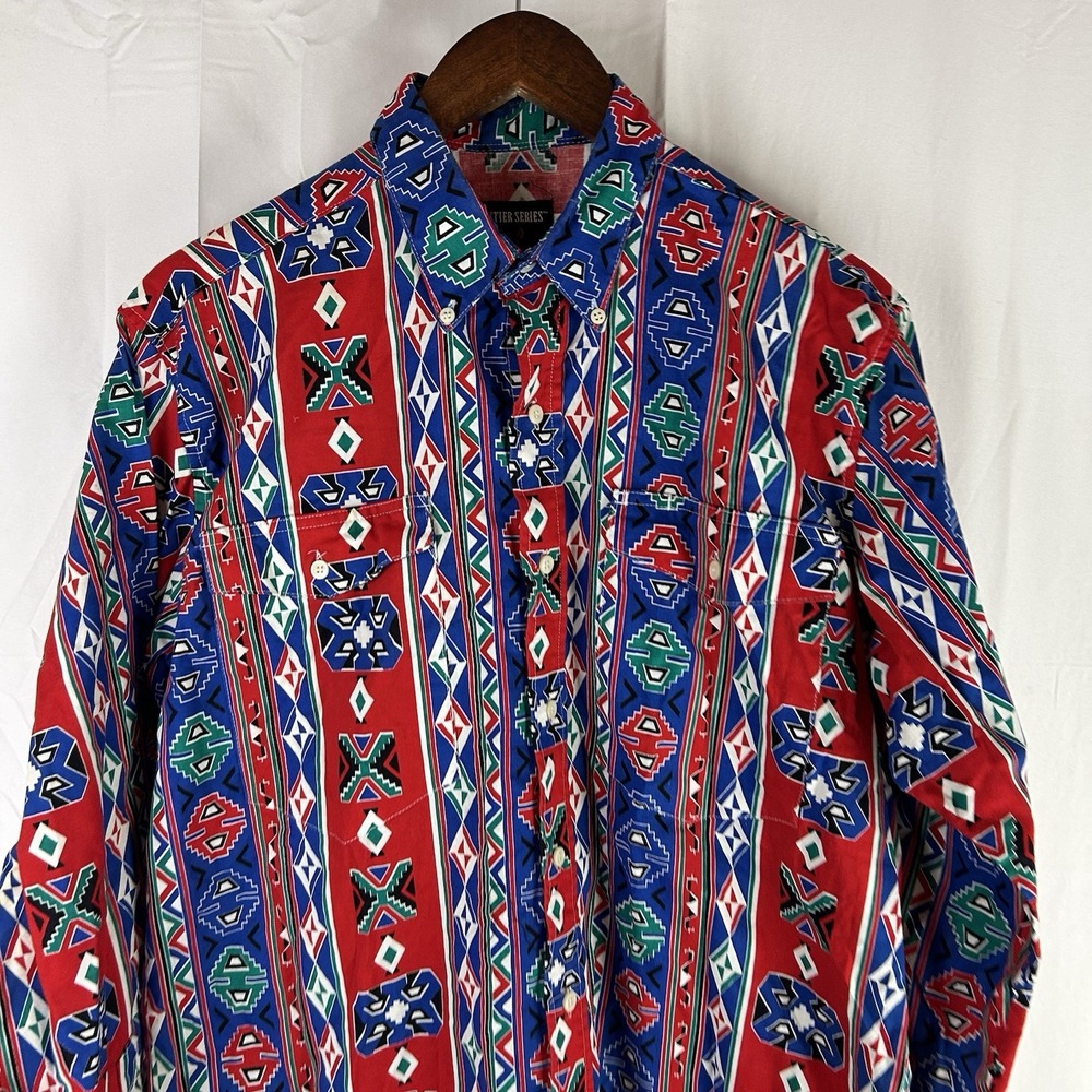 Frontier Series Southwestern Shirt Mens Medium Aztec Print Western Colorful - Picture 2 of 11